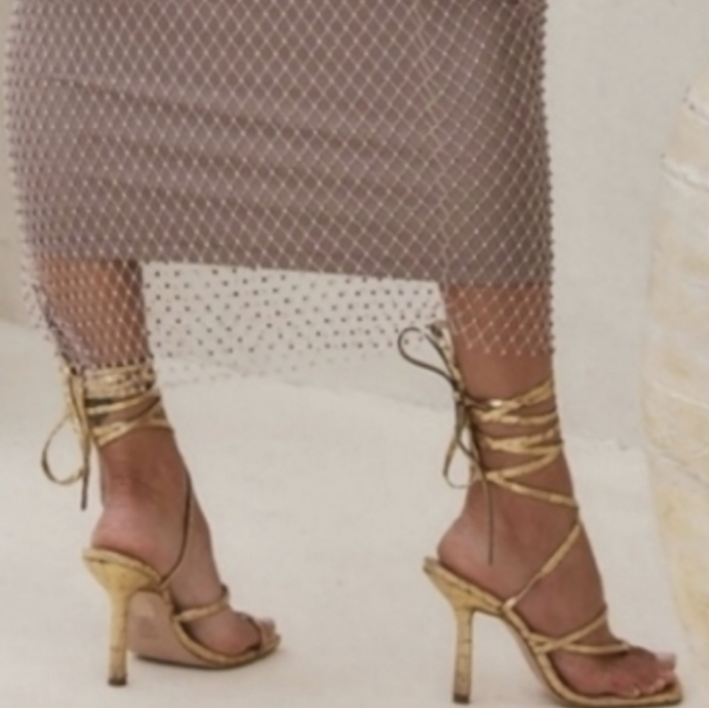 Schutz Metallic Gold lace up heels